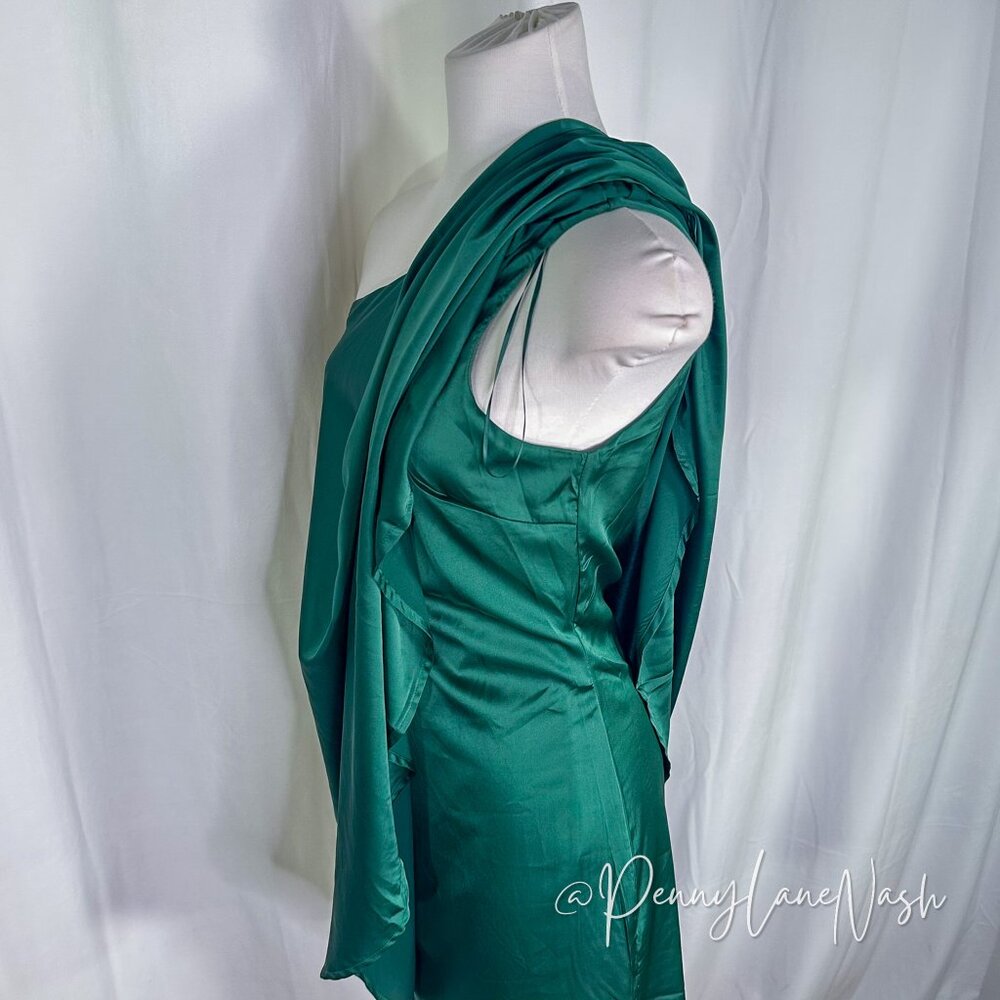 TCEC Satin Draped One Shoulder Mini Dress Green NWT - Picture 15 of 16